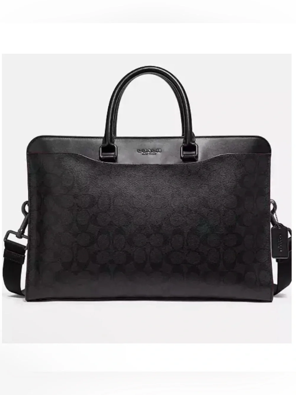 Coach Beckett Slim Brief Case Signature Coated Canvas Leather Brown Black Mens